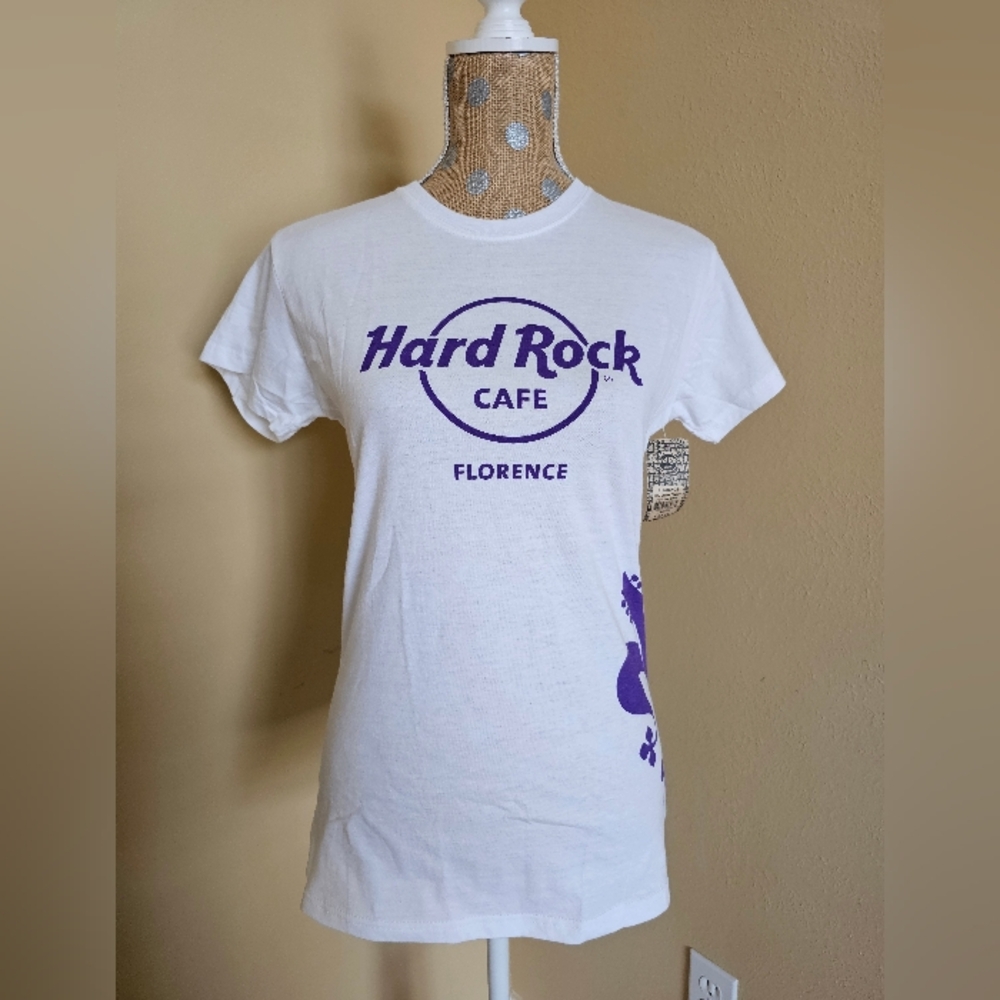 NWT Hard Rock Cafe Florence Italy White Purple Fleur Tshirt Ladies Large NEW